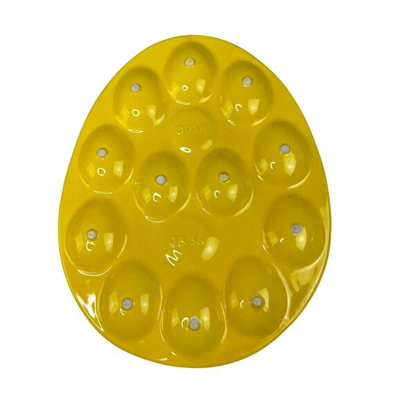 Yellow Deviled Egg Plate Tray Ceramic 12 Egg Holder Vintage Serving Platter - Picture 2 of 2